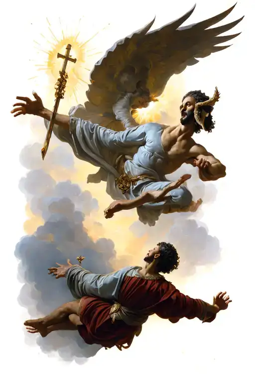 Religious Theme Showing The Fight Between Good Vs Evil Church Chapel Ceiling Type Painting