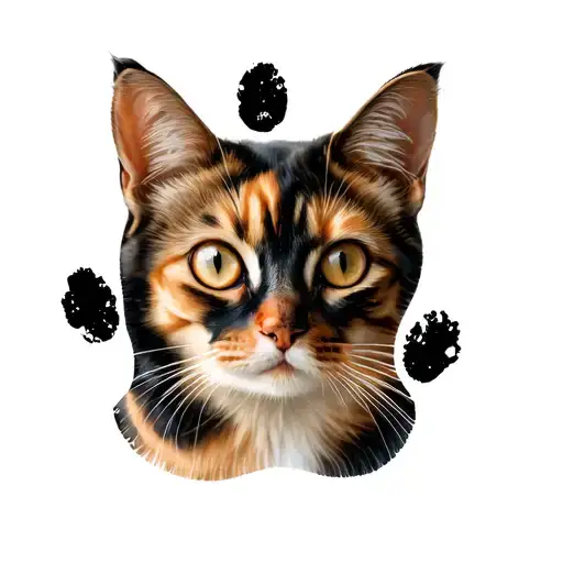 Calico Cat Face Inside A Paw Print