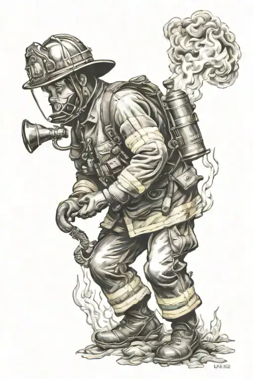 Vintage Firefighter Battling Flames