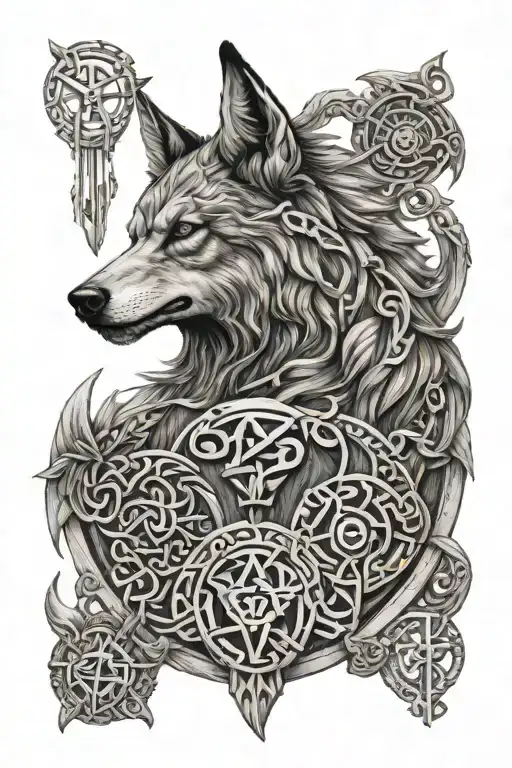 Nordic Mythologie Fenrir Whit Runes