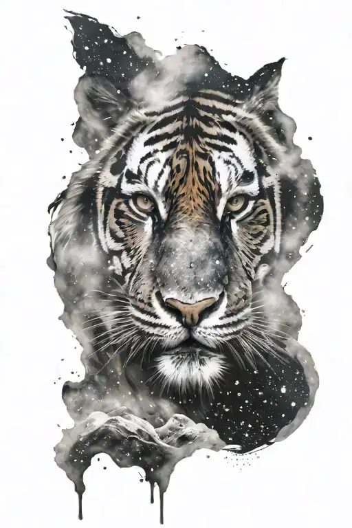 Tiger Face With Galaxy Above
