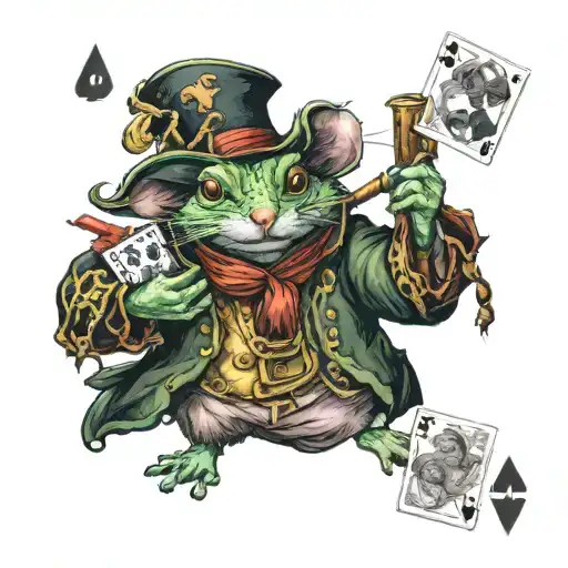Anthropomorphic Mouse Wizard Playing Card With Anthropomorphic Frog Pirate