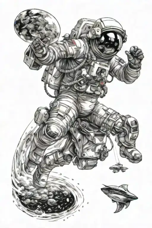 Astronaut In Space With Deep Diver In Ocean