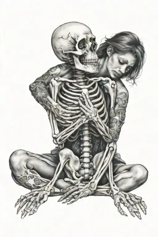 Skeleton Hugging Woman