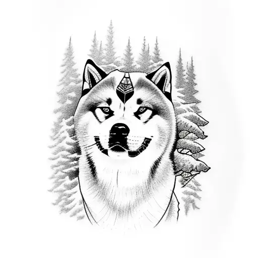 American Akita With Straight Face Forearm Tattoo Combined With Forest