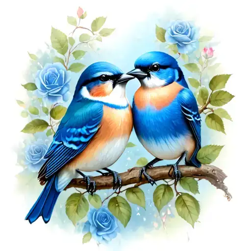 Rose And Blue Bird Sitting