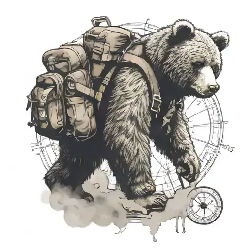 Teddybear Walking Wearing Backpack Compass Background