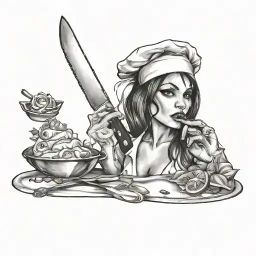 Sexy Lady And Chef Knife