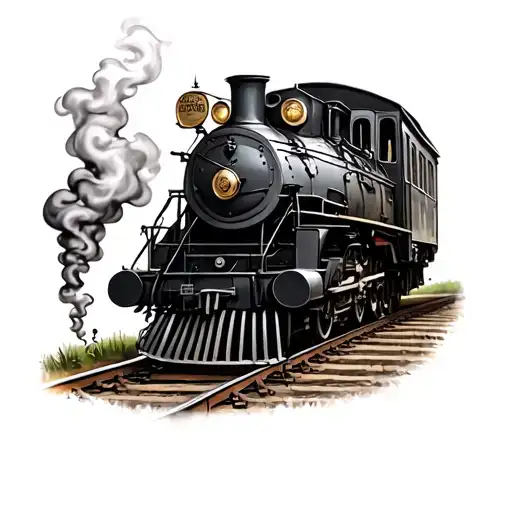 1800S Only Black And Grey Locomotive On The Tracks Smoking