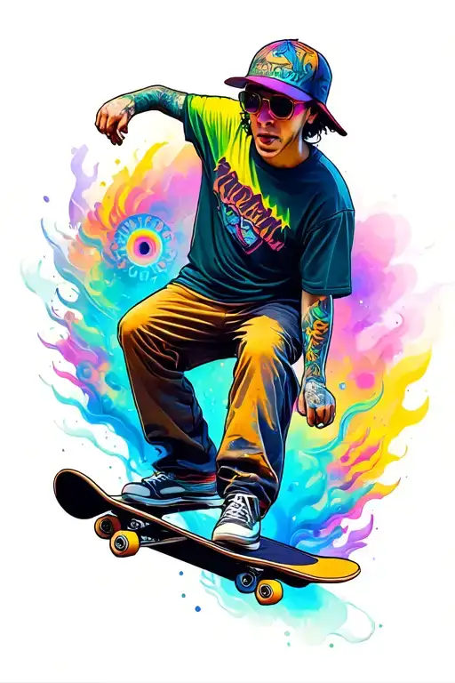Psychedelic Skateboarder Surrounded