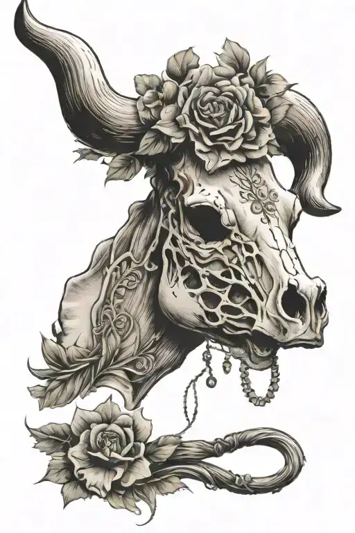 Western With Windmill Desert Flowers Bull Skull