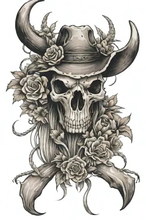 Western With Windmill Desert Flowers Bull Skull