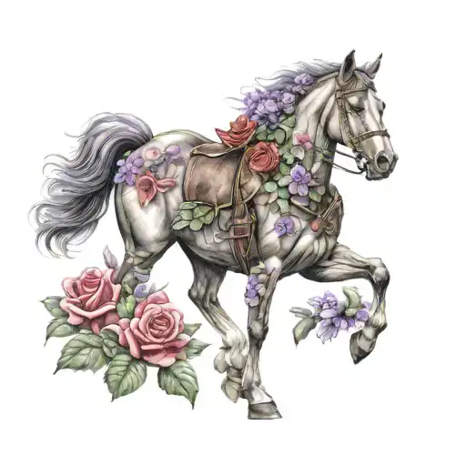Cool Masculine Army Horse With Red Roses And Purple Lilacs