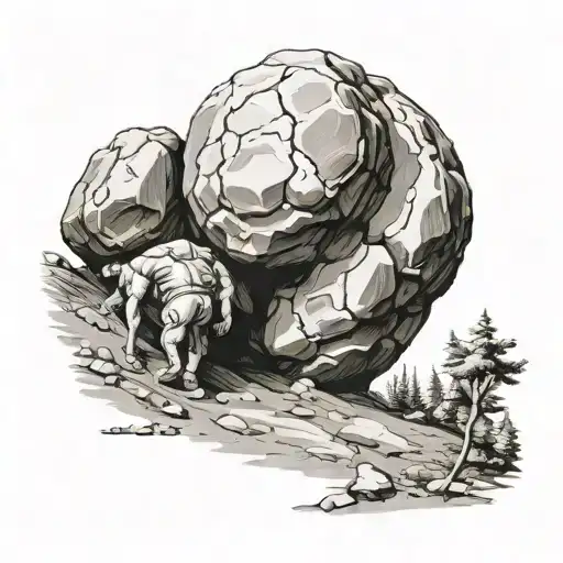 Sisyphus Rolling Boulder Up A Mountain