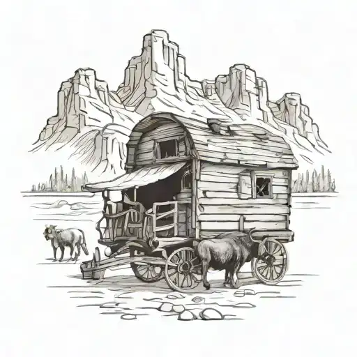 Western Wagon Cabin Towed By Bison Land Pirate