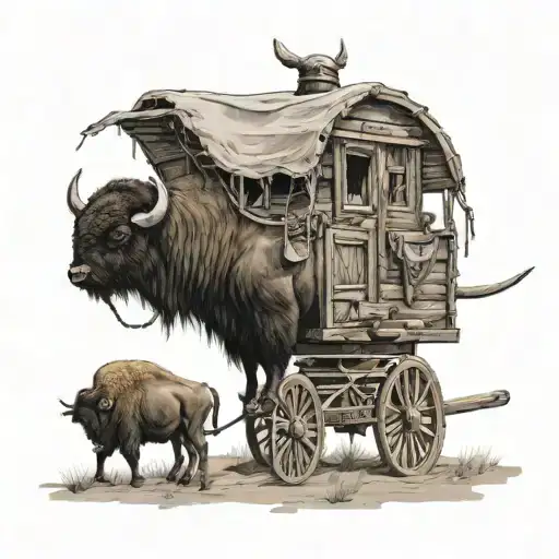 Western Wagon Cabin Pulled By Bison Land Pirate
