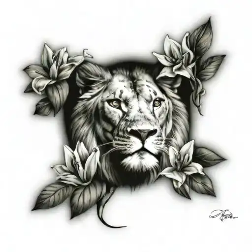 Lion With August Birthstone Eyes And Lilys Surrounding