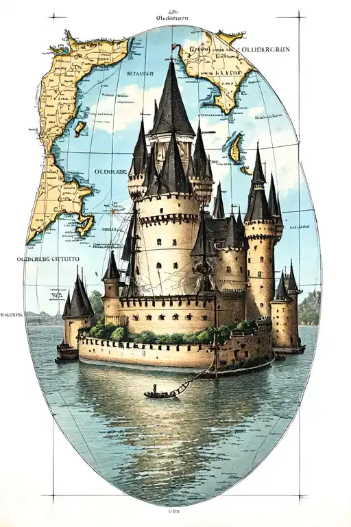 Nautical Map Background With Images Of The Oldenburg Castle