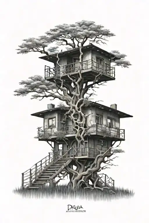 Zoom Standing In Front Of Minka Structure With Thunder Clouds And Tree Branches