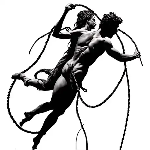 Full Body Silhouette Of A Male In A Dongeon Being Tortured By A Goddess Dominatrix With Whips