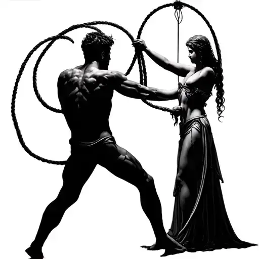 Full Body Silhouette Of A Male In A Dongeon Being Tortured By A Goddess Dominatrix With Whips