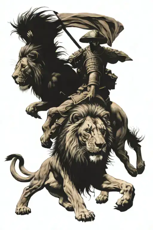 Lion And Sparta Soldier Walking