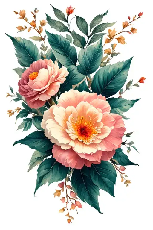 Realistic Floral Tattoo Design Combining Elements