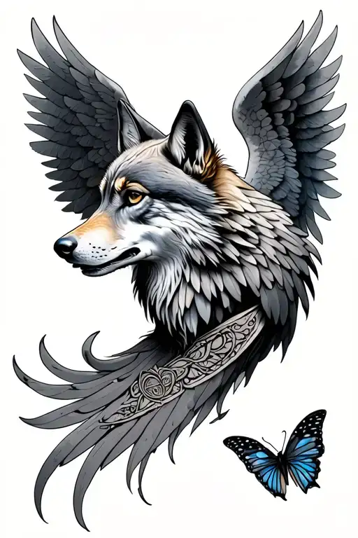 Vegvisir Wolf Butterfly Hawk Angel Wings