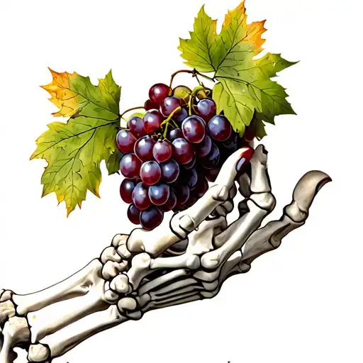 Skeleton Hand Holding Bunch Of Grapes
