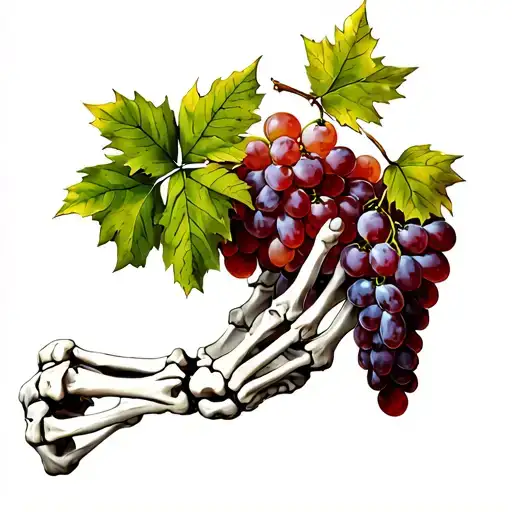 Skeleton Hand Holding Bunch Of Grapes