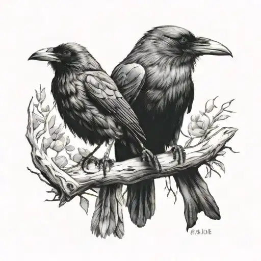 Small Raven And A Jay Perched