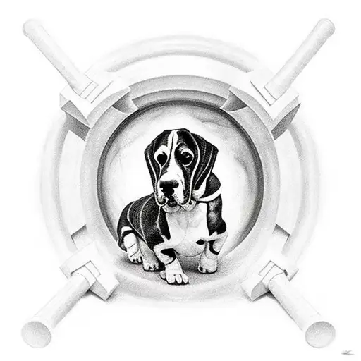 A Basset Hound Dog Jumps Into A Portal From The Game Portal
