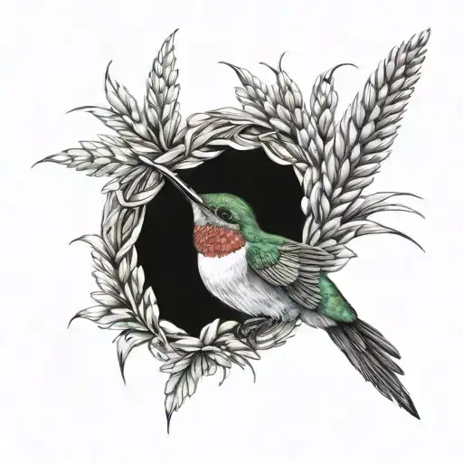 Hummingbird And Wheat Shaft