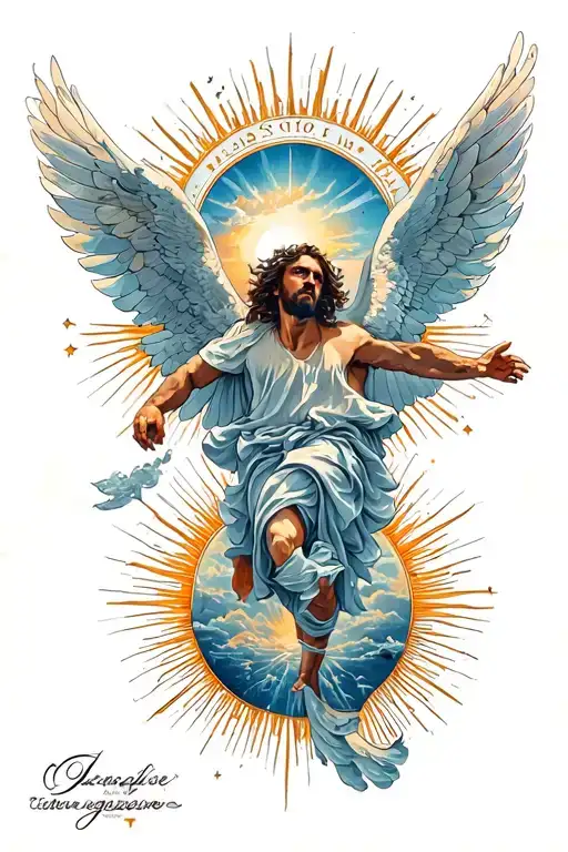 Falling Icarus Flying Towards The Sun Rising