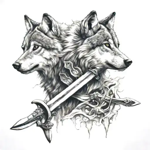 Wolf Holding Two Swords