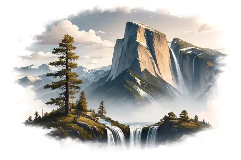 Badass Version Of Half Dome With A Trail Leading Up To It And A Waterfall Coming Off Half Dome