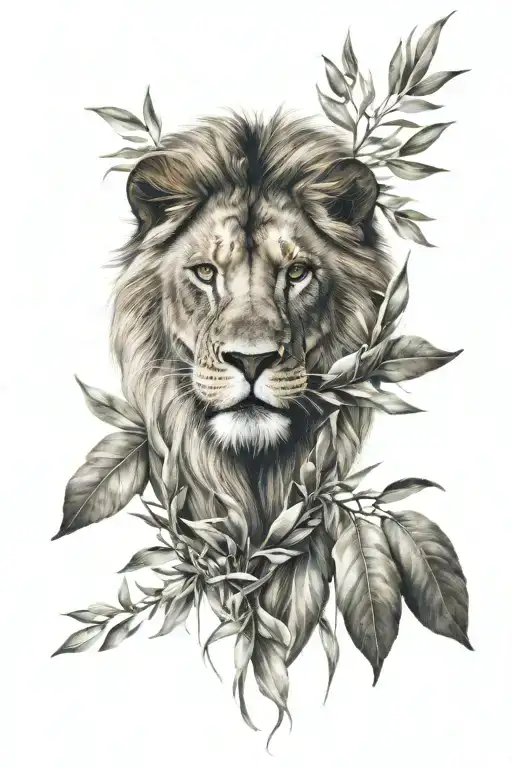 Lion Head With Olive Branches