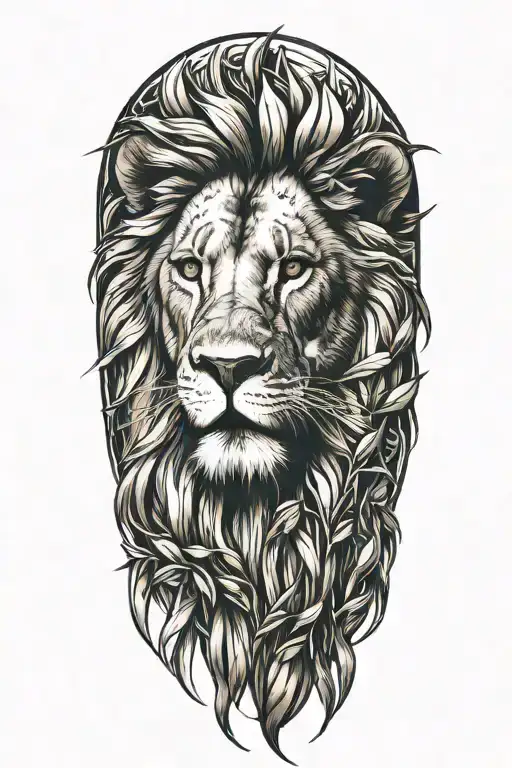 Side View Lion Wrapped In Olive Branches