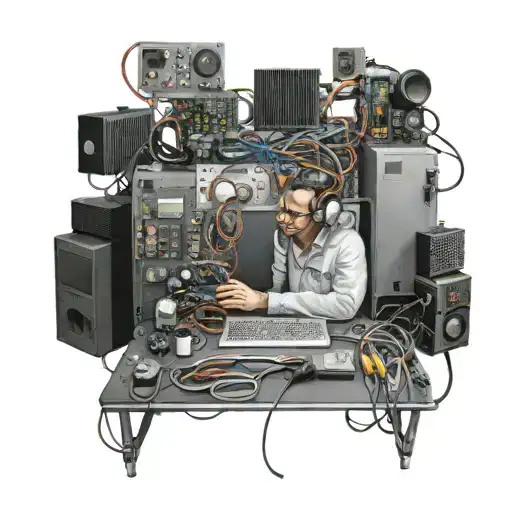 A Realistic Portrait Of A Computer Technician Surrounded By Computer Components