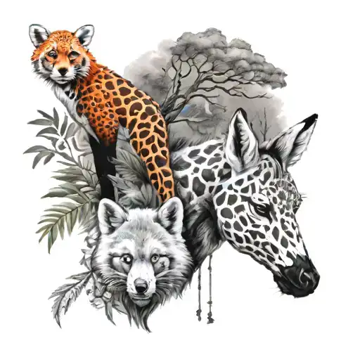 Flamingo Giraffe Red Panda And Wolf