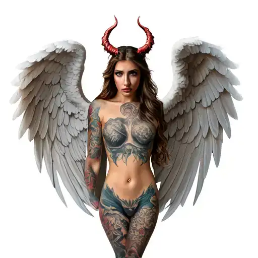 Joint Tattoo Angel Wings And Demon Wing