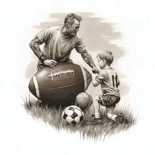 Father And Son On A Football Field