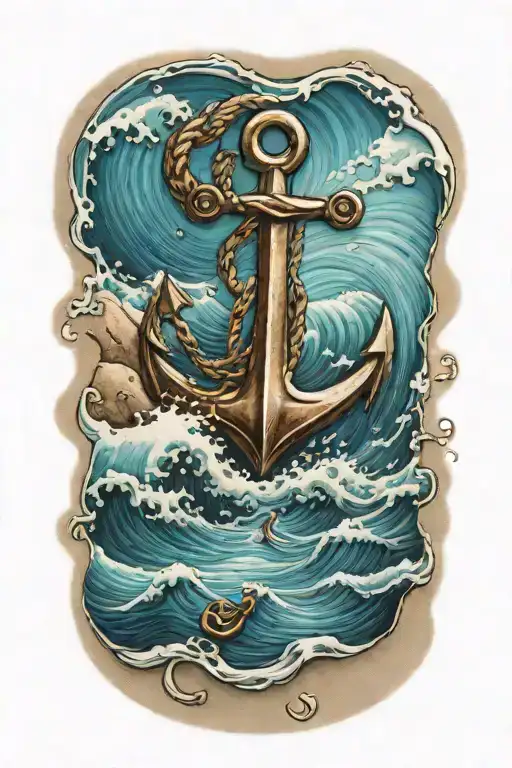 Ocean Waves With An Anchor Underwater In The Sand