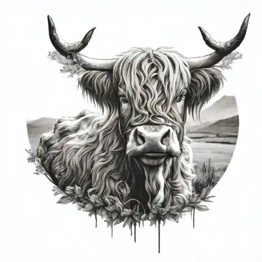 Highland Cow Wearing Boots On It's Feet