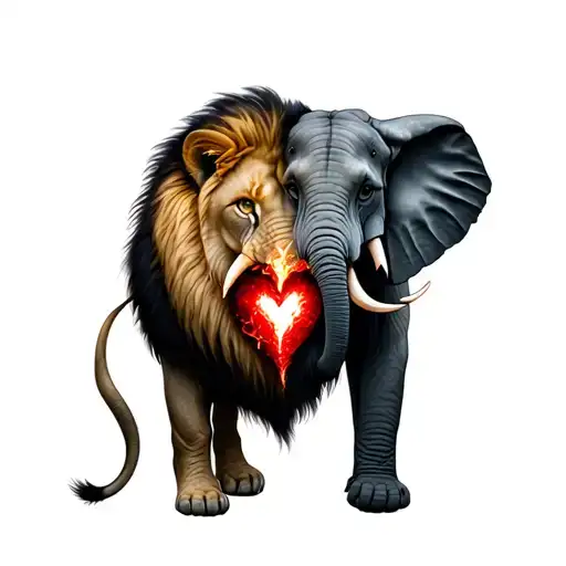 Feminine Lion With A Hole In Her Chest Showing A Masculine Elephant Instead Of A Heart