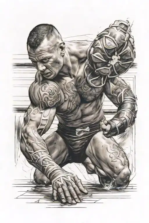 A Realistic Portrait Of A Wrestler In Action