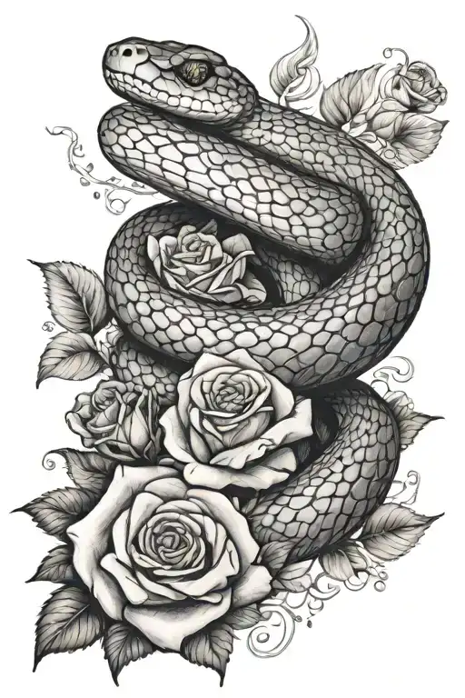 Snake With Roses And Crystals