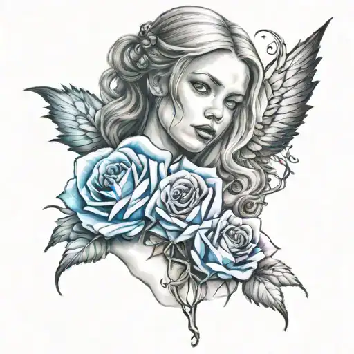 Blue Rose And Woman Death Angel