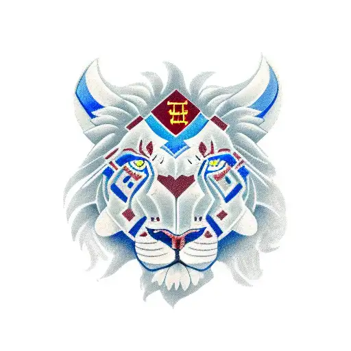 Claret And Blue Lion With Cubs