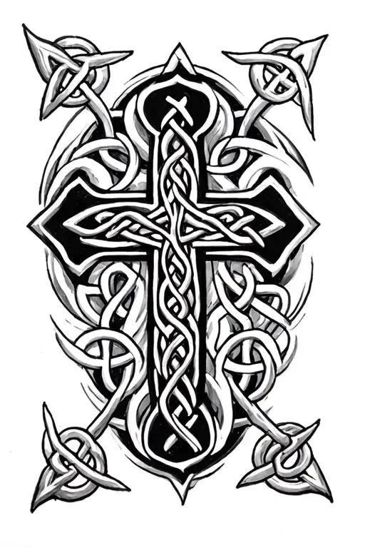Christian Cross With Celtic Symbols Incorporated Noir Et Blanc